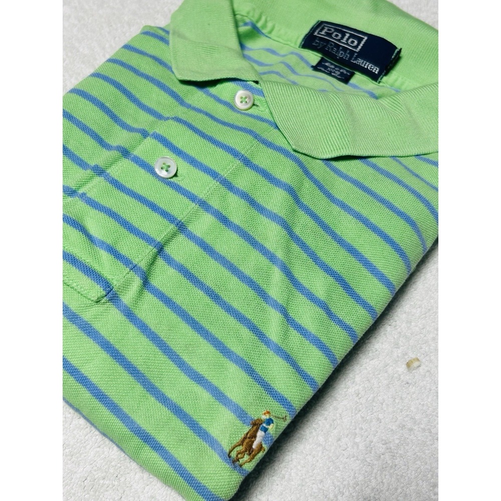 Polo Ralph Lauren Polo Shirt Men's L Green/Blue Striped Short Sleeve Flesh Pony
